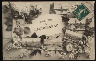 Plusieurs vues de la ville, avec le titre "Souvenir de Landerneau