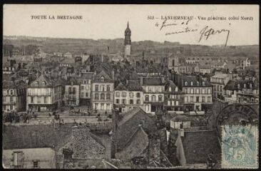 Landerneau. - Vue du quai de Léon et église St-Houardon à partir du quai de Cornouaille (vue en hauteur)