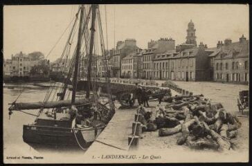 Landerneau. - Le port, quai de Cornouaille, déchargement de bois