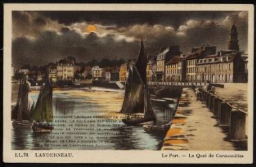 Landerneau.- Dessin du pont, du port et du quai de Cornouaille