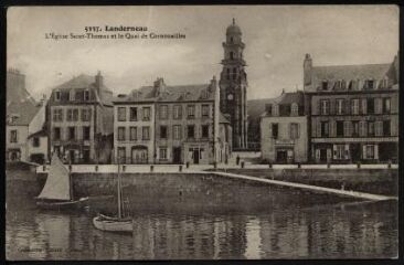 Landerneau. - Vue sur le quai de Cornouaille et l'église Saint-Thomas