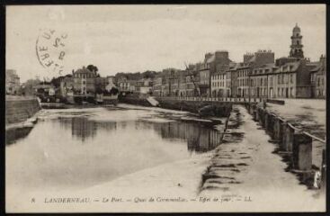 Landerneau. - Vue sur le port, le quai de Cornouaille et le pont de Rohan