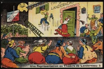 Dessin colorisé d'une représentation théâtrale à Landerneau (Romello et Jeuliette)