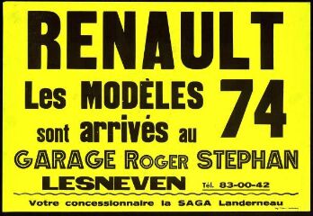 Renault les modèles 74 sont arrivés. Annonce du Garage Roger Stephan de Lesneven