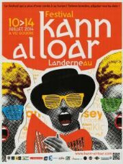 1 vue Festival Kann Al Loar.- Affiche 2014 : dessin noir et blanc de 1 homme et 2 femmes avec lunettes de couleur et bouches exagérées. 10 au 14 juillet