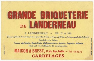 1 vue  - Buvard publicitaire Grande Briqueterie de Landerneau (ouvre la visionneuse)